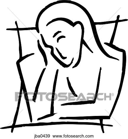 Stock Illustration - pensive woman b&w. Fotosearch