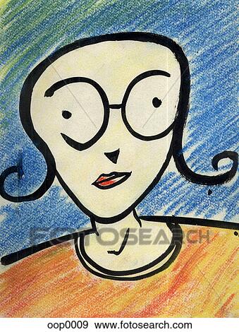 Stock Illustration - portrait of a woman against blue background. Fotosearch
