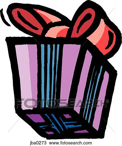 Drawing - purple gift with red ribbon. Fotosearch