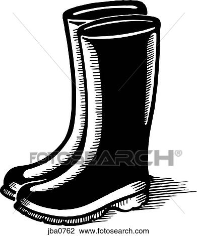 Drawing - rain boots b&w. Fotosearch