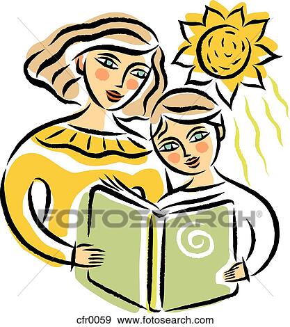Stock Illustration - reading with mom. Fotosearch