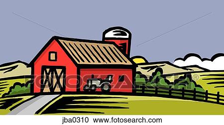 red barn with tractor View Large Illustration Clipart - red barn with tractor. Fotosearch
