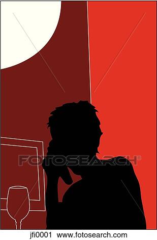 Clip Art - red girl on cell phone. Fotosearch