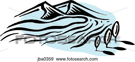 Stock Illustration - river flowing by the mountains b&w. Fotosearch