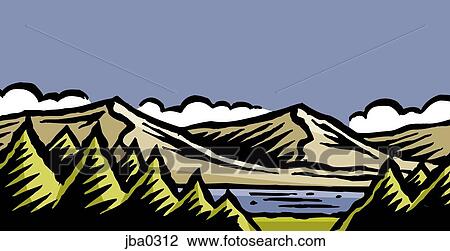 rolling hills by the river View Large Illustration Drawing - rolling hills by the river. Fotosearch