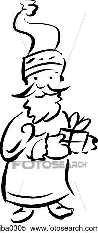 santa claus and gift b&w View Large Illustration Stock Illustration - santa claus and gift b&w. Fotosearch