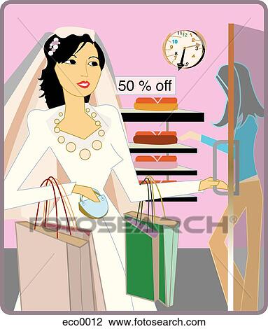 Drawing - shopping bride. Fotosearch
