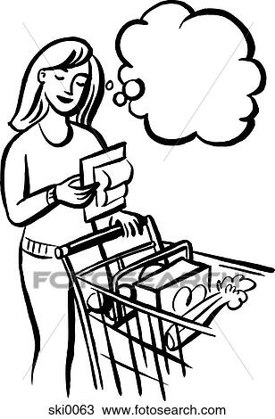 Shopping list b&w Drawing | ski0063 | Fotosearch