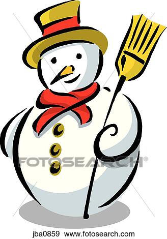 snowman holding a broom View Large Illustration Stock Illustration - snowman holding a broom. Fotosearch