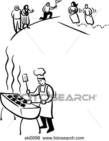 summer picnic b&w View Large Illustration Stock Illustration - summer picnic b&w. Fotosearch