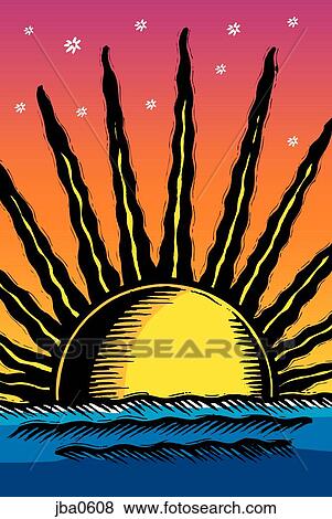 sunset at sea View Large Illustration Stock Illustration - sunset at sea. Fotosearch