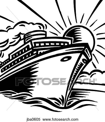 Stock Illustration - tropical cruise vacation b&w. Fotosearch