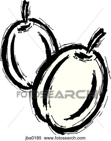 Stock Illustration - two plums b&w. Fotosearch