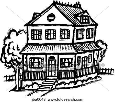 Stock Illustration - two story house b&w. Fotosearch