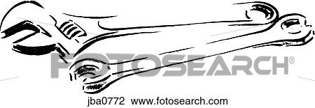 Drawing - two wrenches b&w. Fotosearch
