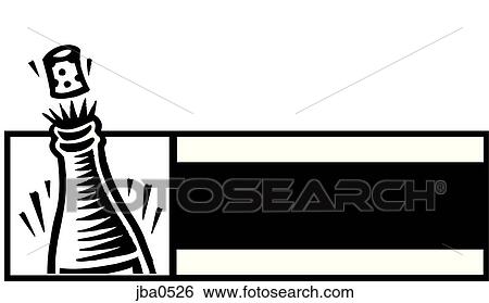 Stock Illustration - wine bottle rectangular logo b&w. Fotosearch