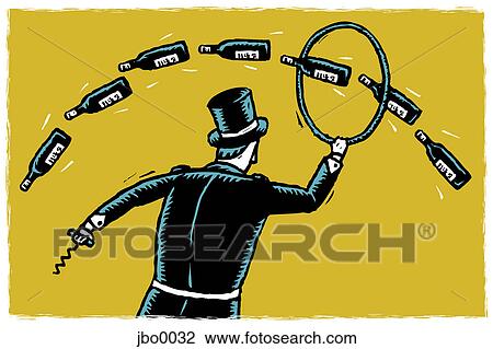 wine bottles jumping through hoops View Large Illustration Drawing - wine bottles jumping through hoops. Fotosearch