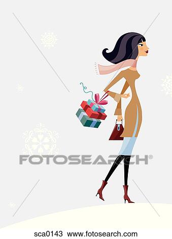 Drawing - winter shopping. Fotosearch
