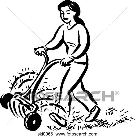 woman cutting the lawn b&w View Large Illustration Stock Illustration - woman cutting the lawn b&w. Fotosearch