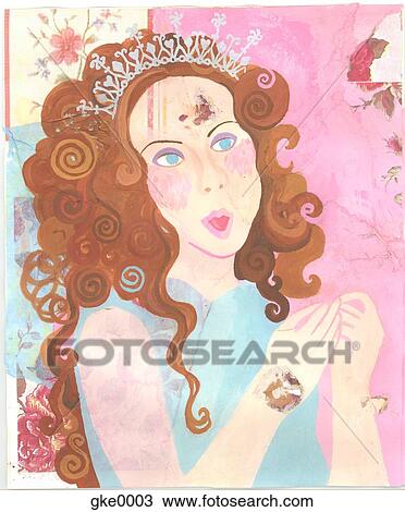 Drawing - woman in an evening dress and tiara. Fotosearch