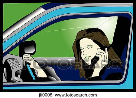 Stock Illustration - woman on cell in car. Fotosearch