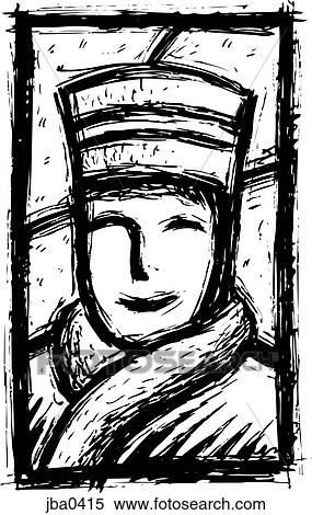 Stock Illustration - woman with hat b&w. Fotosearch