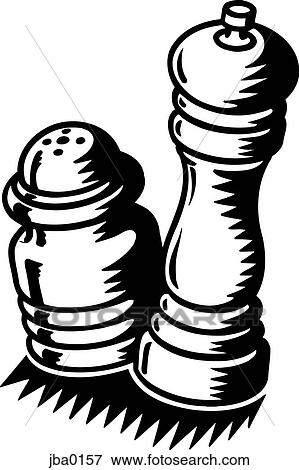 Stock Illustration - wooden salt and pepper shakers b&w. Fotosearch