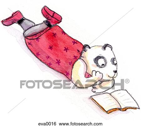 パンダ くま 横たわる そして 本を読む イラスト Eva0016 Fotosearch