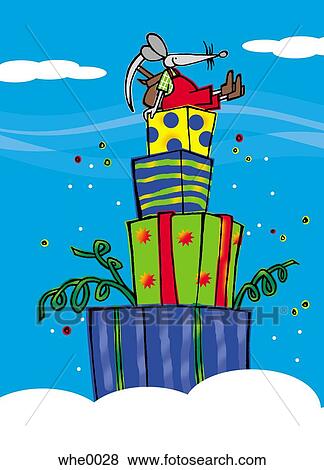 a mouse at the top fo a mountain of presents View Large Illustration Stock Illustration - a mouse at the top fo a mountain of presents. Fotosearch