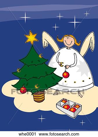 angel decorating a tree View Large Illustration Clip Art - angel decorating a tree. Fotosearch