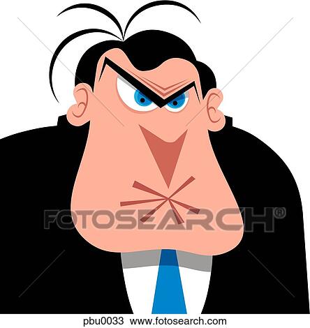 Drawing - angry man with pursed lips. Fotosearch