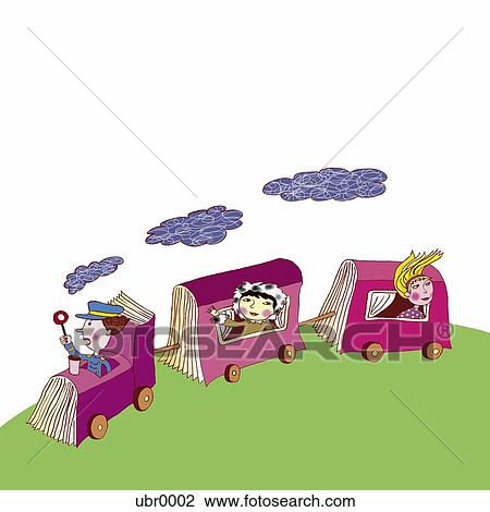 book train View Large Illustration Drawing - book train. Fotosearch