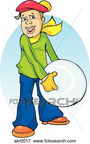 Stock Illustration - boy holding giant snowball. Fotosearch