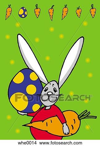 Stock Illustration - bunny holding a giant carrot and egg. Fotosearch