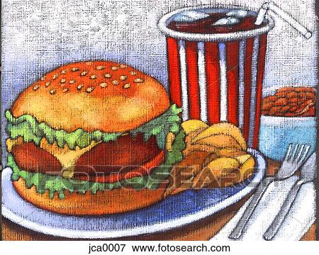 burger, fries, and soda View Large Illustration Stock Illustration - burger, fries, and soda. Fotosearch