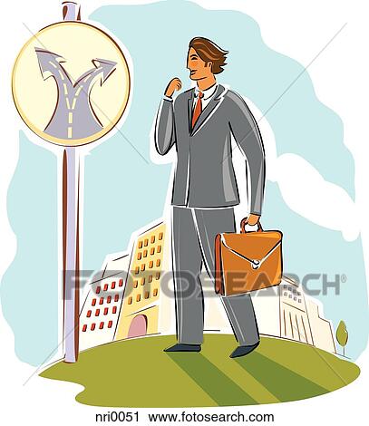 businessman deciding which direction to go in View Large Illustration Clip Art - businessman deciding which direction to go in. Fotosearch