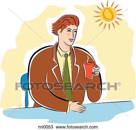 Drawing - businessman drinking a cup of coffee. Fotosearch