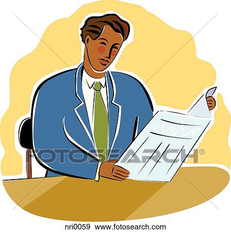 businessman reading a newspaper View Large Illustration Stock Illustration - businessman reading a newspaper. Fotosearch