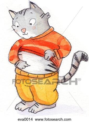 Stock Illustration - cat discovering his belly button. Fotosearch