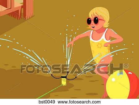 child playing in the sprinkler View Large Illustration Stock Illustration - child playing in the sprinkler. Fotosearch