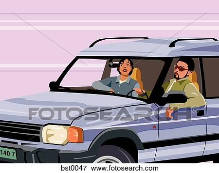 couple in suv View Large Illustration Stock Illustration - couple in suv. Fotosearch