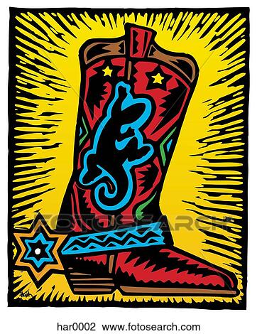 cowboy boot with gecko View Large Illustration Drawing - cowboy boot with gecko. Fotosearch