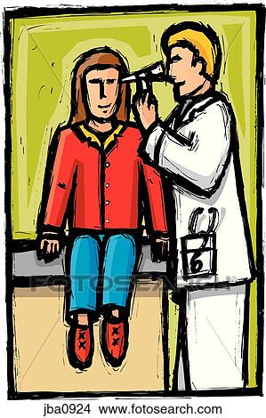 doctor checking patient's ears View Large Illustration Stock Illustration - doctor checking patient's ears. Fotosearch