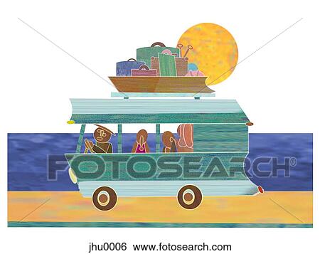 Stock Illustration - famiily travelling in an rv. Fotosearch