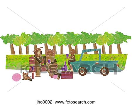 family picnic View Large Illustration Drawing - family picnic. Fotosearch