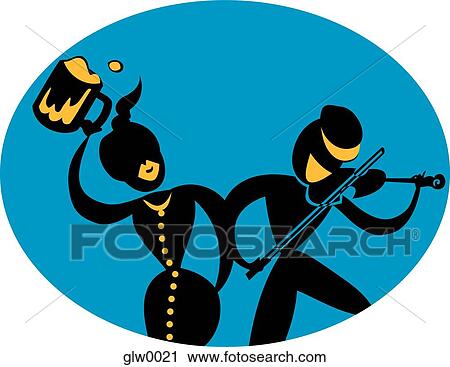 Clip Art - fiddler and beer drinker. Fotosearch