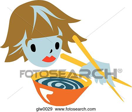 Stock Illustration - girl using chopsticks. Fotosearch