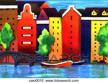 houses on the canals in Amsterdam View Large Illustration Clipart - houses on the canals in Amsterdam. Fotosearch