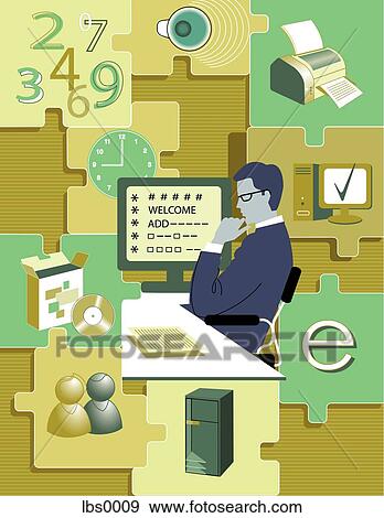 man at his desk View Large Illustration Stock Illustration - man at his desk. Fotosearch