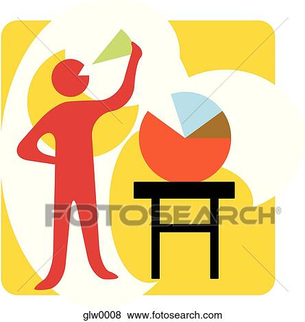 Stock Illustration - man eating a piece of the pie. Fotosearch